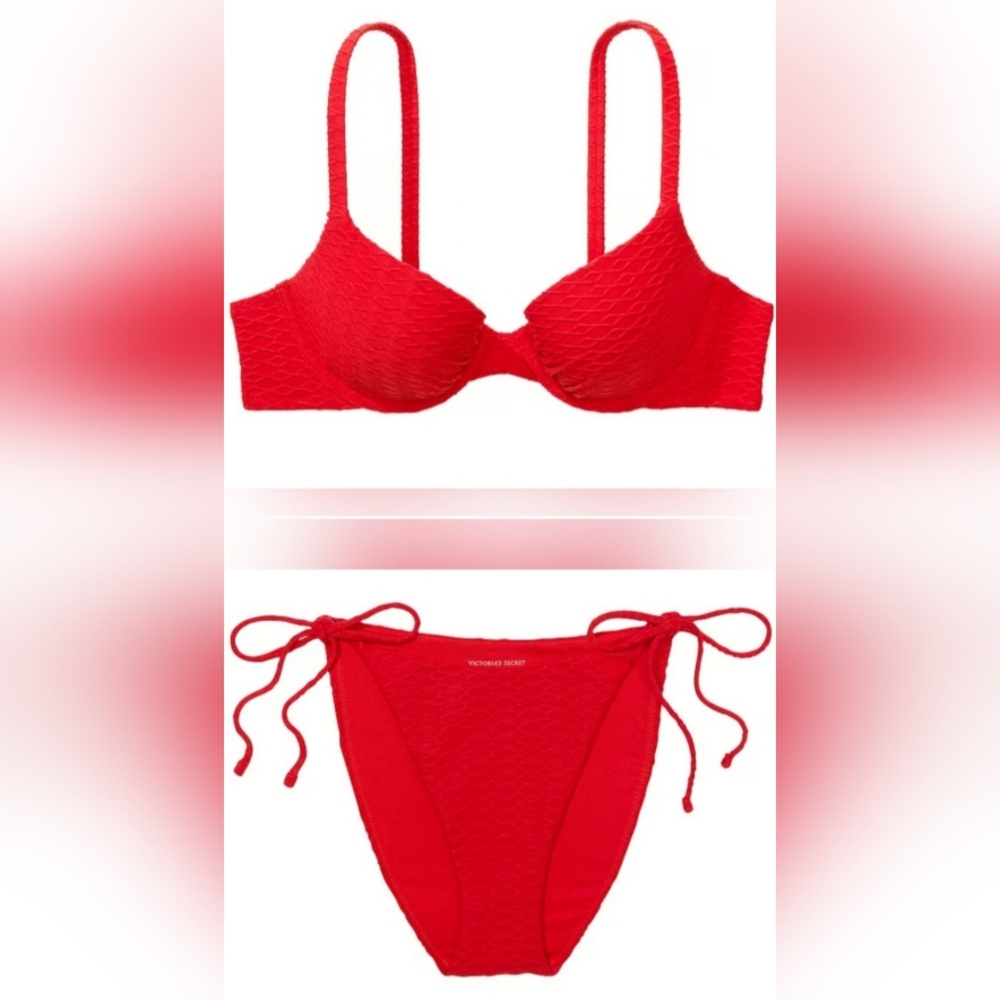 38D/L/XL VS Swim Icon Push Up Bikini Top Side Tie Cheeky Bikini Set Red